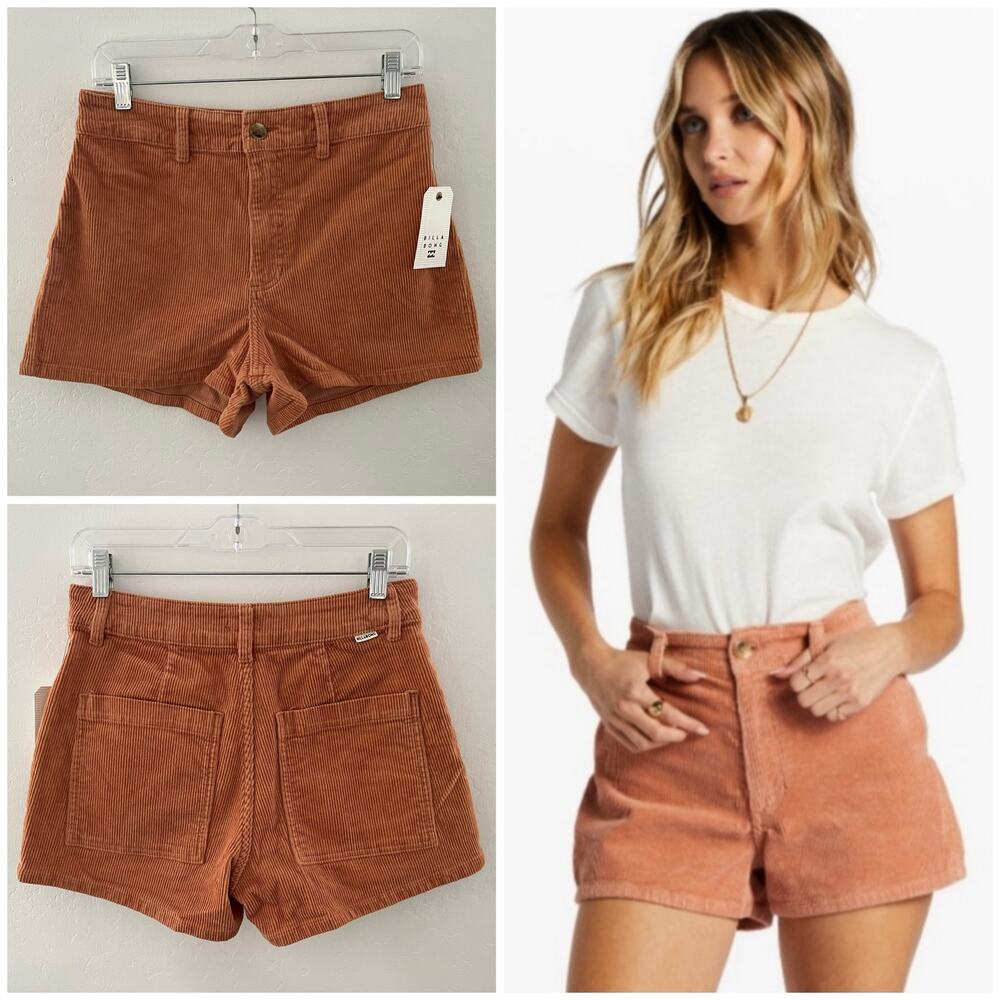 Billabong Free Fall Corduroy Shorts High Waisted Surf Beach Toffee Size 29 NEW